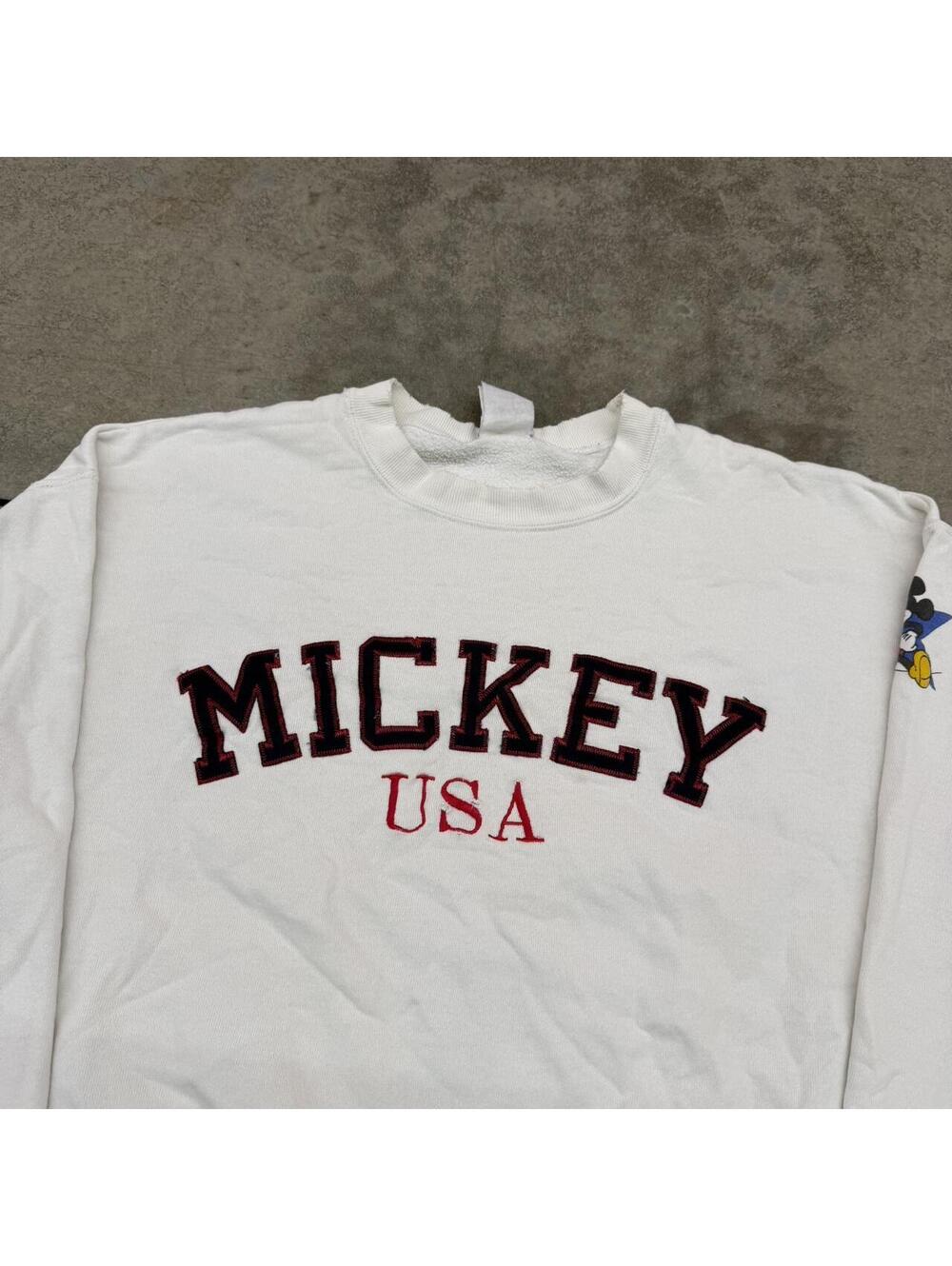 vintage mickey mouse disney usa white spell out crewneck size medium HAS STAIN - Picture 2 of 6